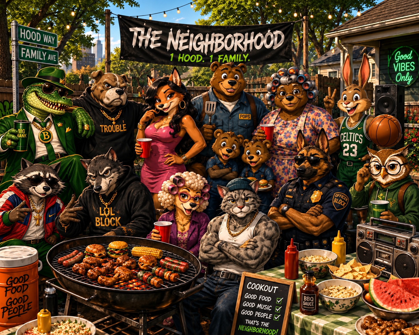 The Neighborhood cookout — the whole block together